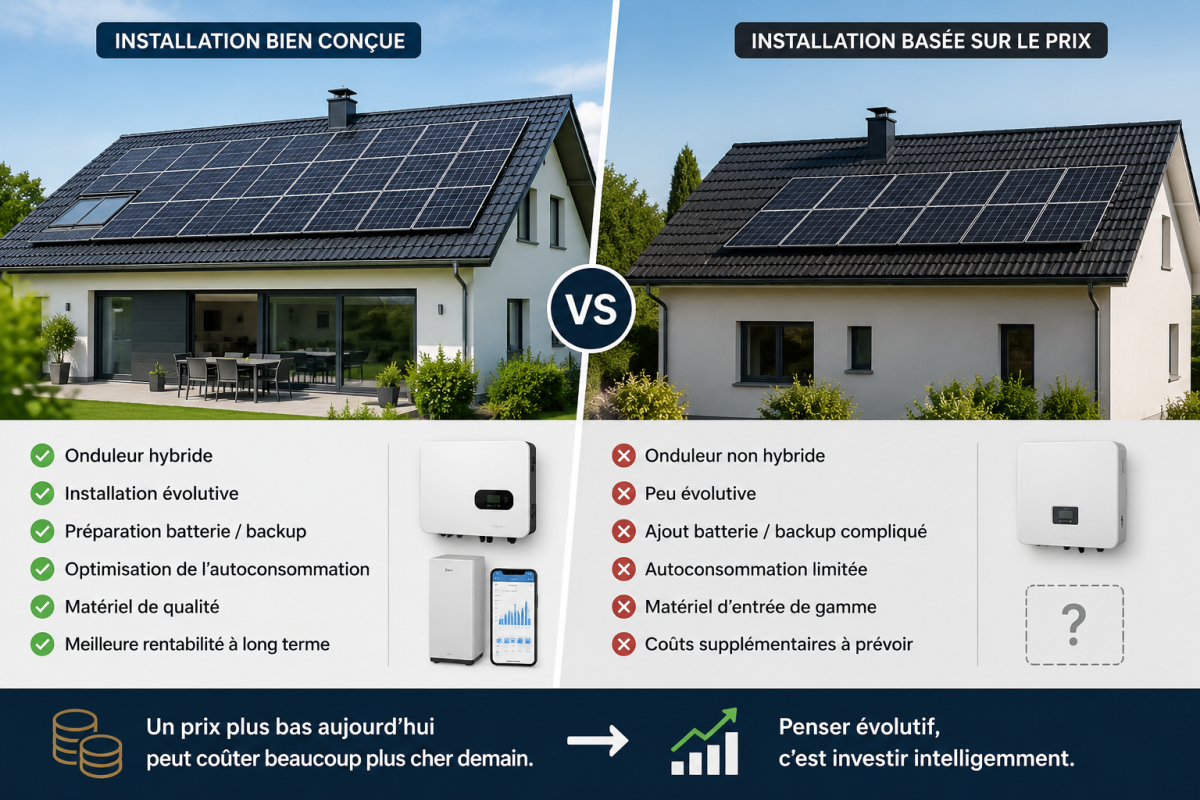 Infographie expliquant les différences de prix entre deux installations photovoltaïques 