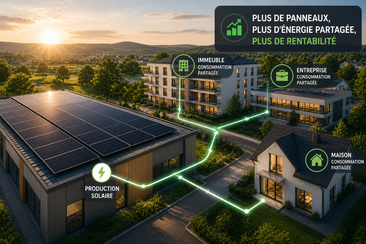 maison avec panneaux photovoltaiques partageant l energie solaire avec le voisinage